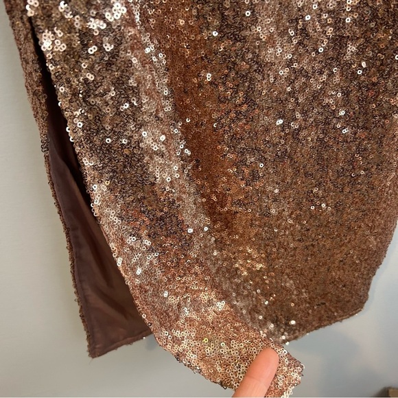 NWT Fashion Nova Fiona One Shoulder Beige Sequin Bodycon Dress Size Medium - Picture 6 of 10